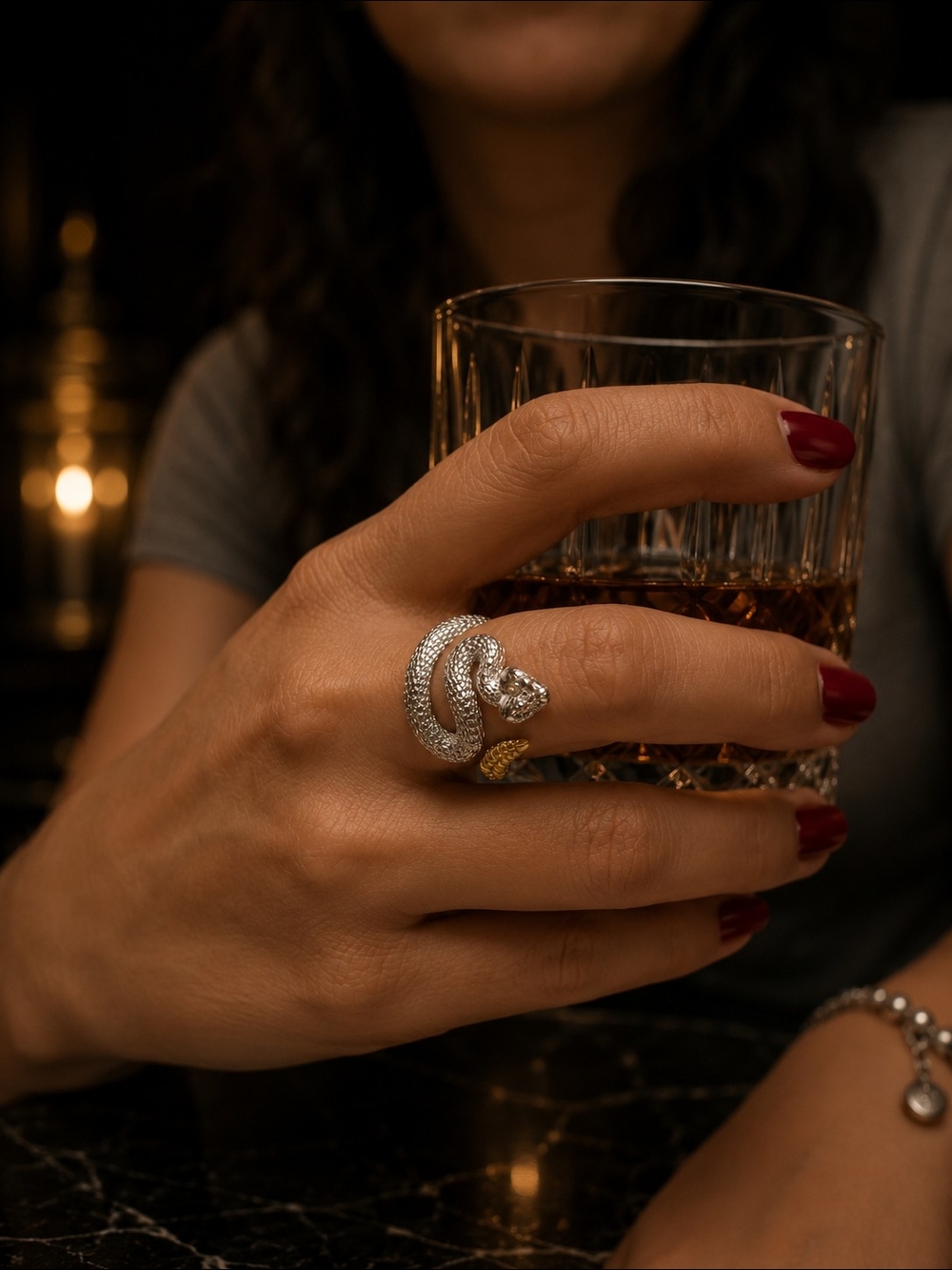 Unisex Silver & Gold Snake Statement Ring - Picture 3 of 7